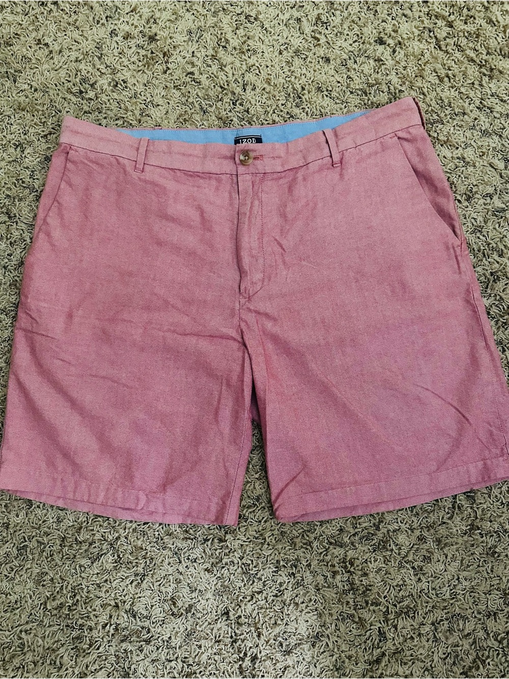 IZOD Men's Chino Shorts Heather Red Size 38 Flat Front Casual Summer